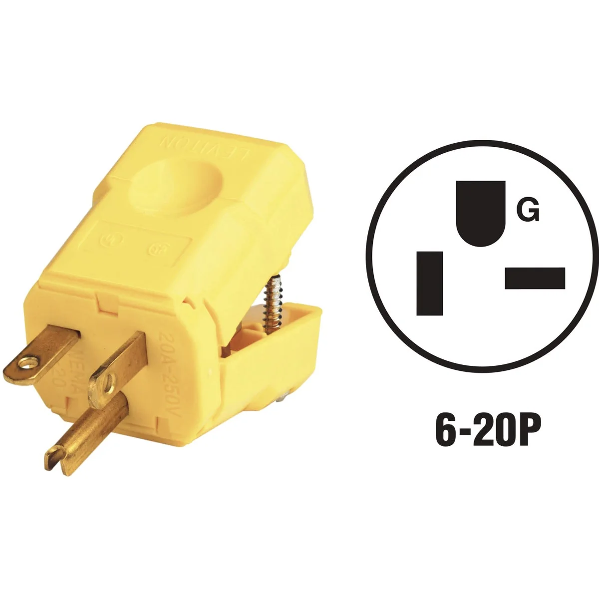 Practical Leviton 20A 250V 3-Wire 2-Pole Python Cord Plug Modern