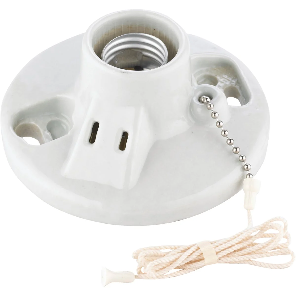 Classic Leviton White Porcelain Incandescent Lampholder with Grounded Outlet Next-Generation