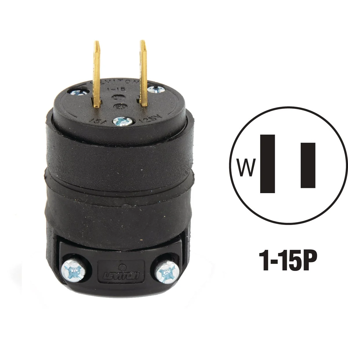 Original Leviton 15A 125V 2-Wire 2-Pole Rough Use Cord Plug Detailed