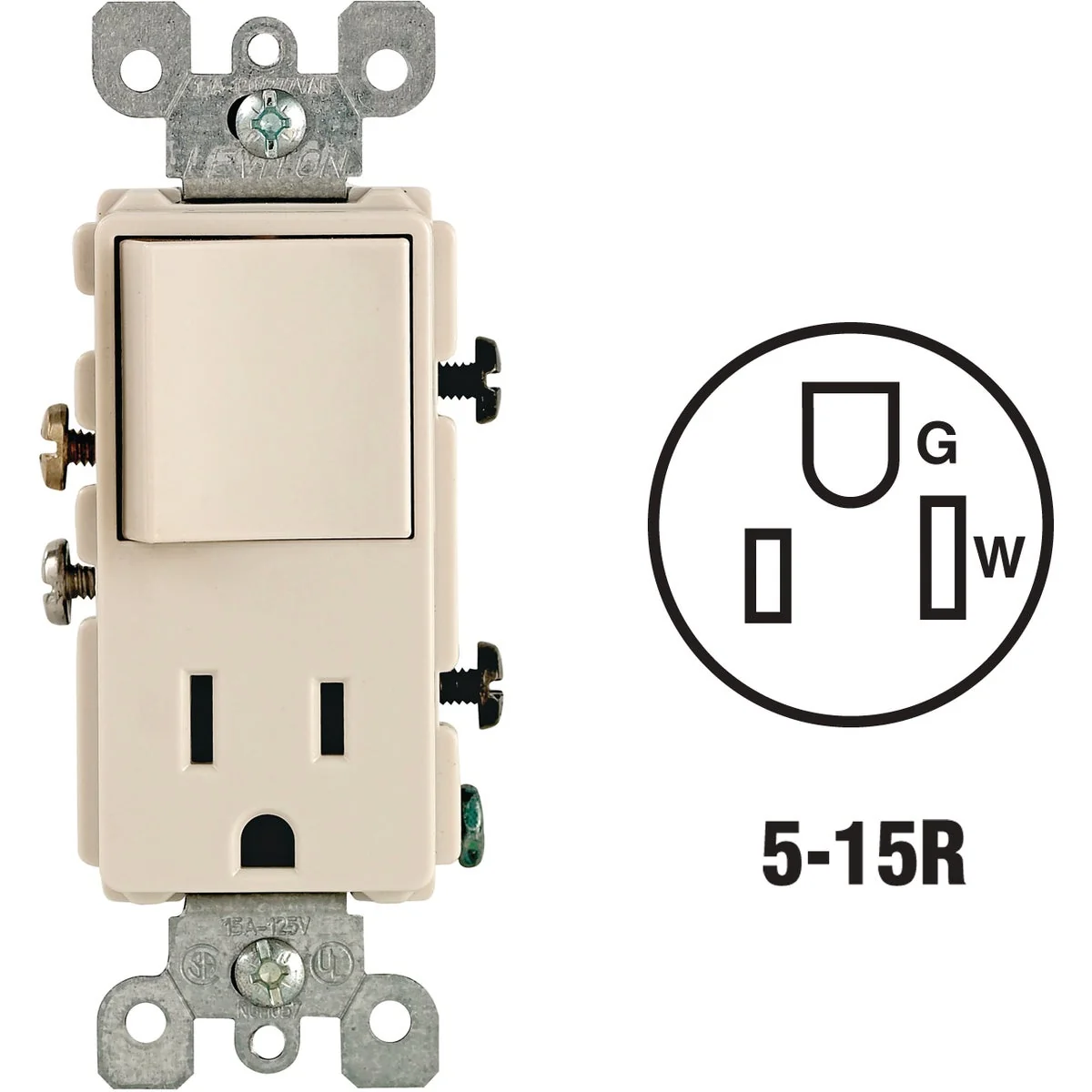 Smooth Leviton Light Almond 15A Switch Outlet Excellent