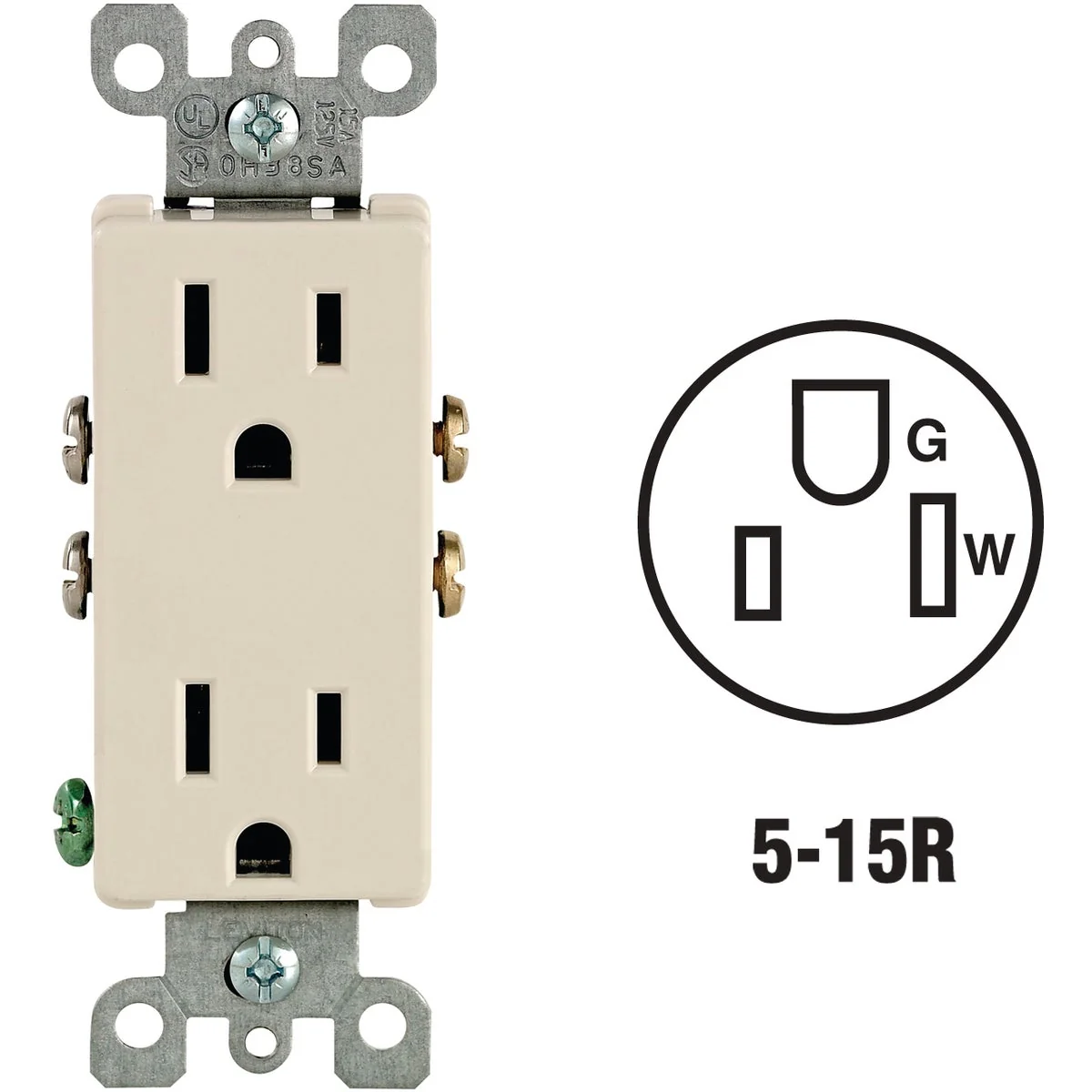 Superior Leviton Decora 15A Light Almond Residential Grade 5-15R Duplex Outlet Natural