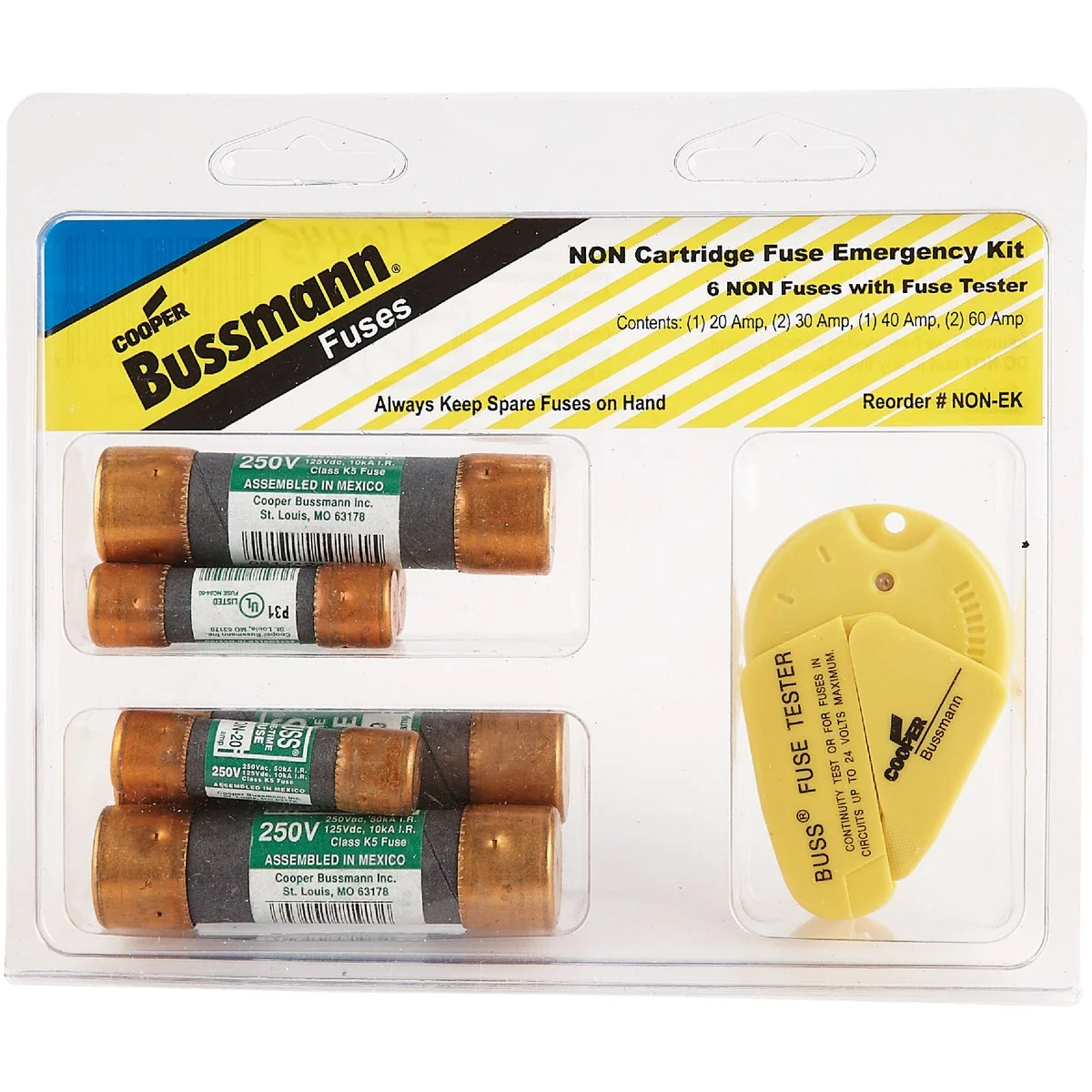 Soft Bussmann 20A to 60A 250V Non Cartridge Emergency Fuse Kit Lightweight
