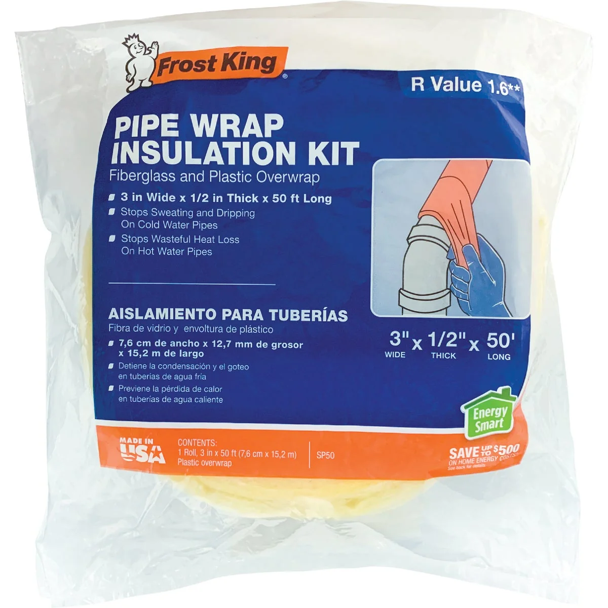 Original Design Frost King 1 2 In. x 3 In. x 50 Ft. Fiberglass Pipe Insulation Wrap Flexible