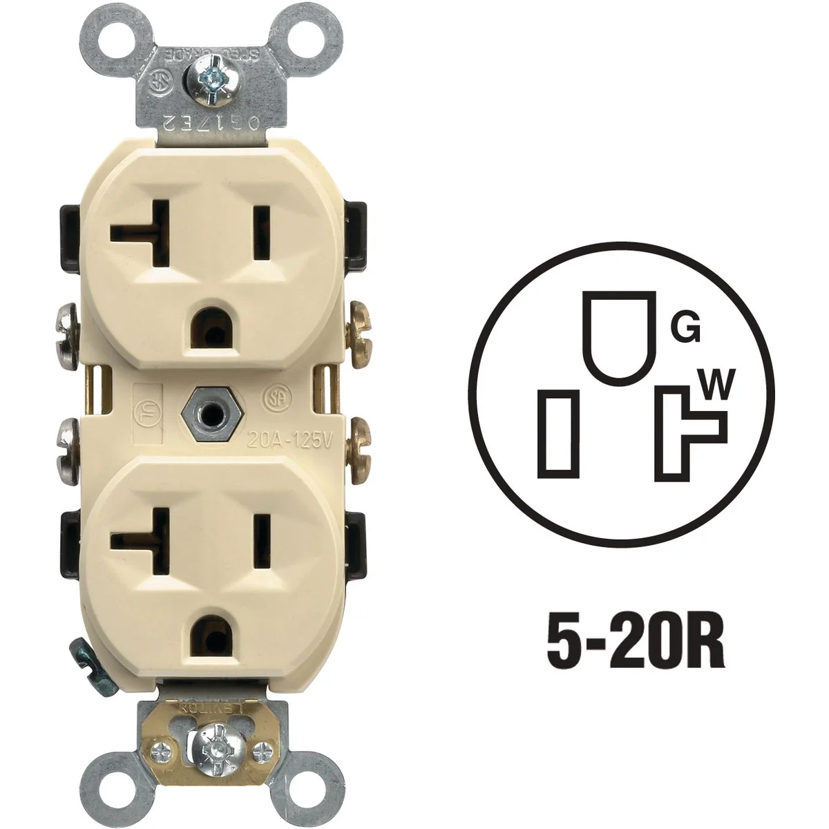 Fine Crafted Leviton 20A Ivory Heavy-Duty 5-20R Duplex Outlet Natural