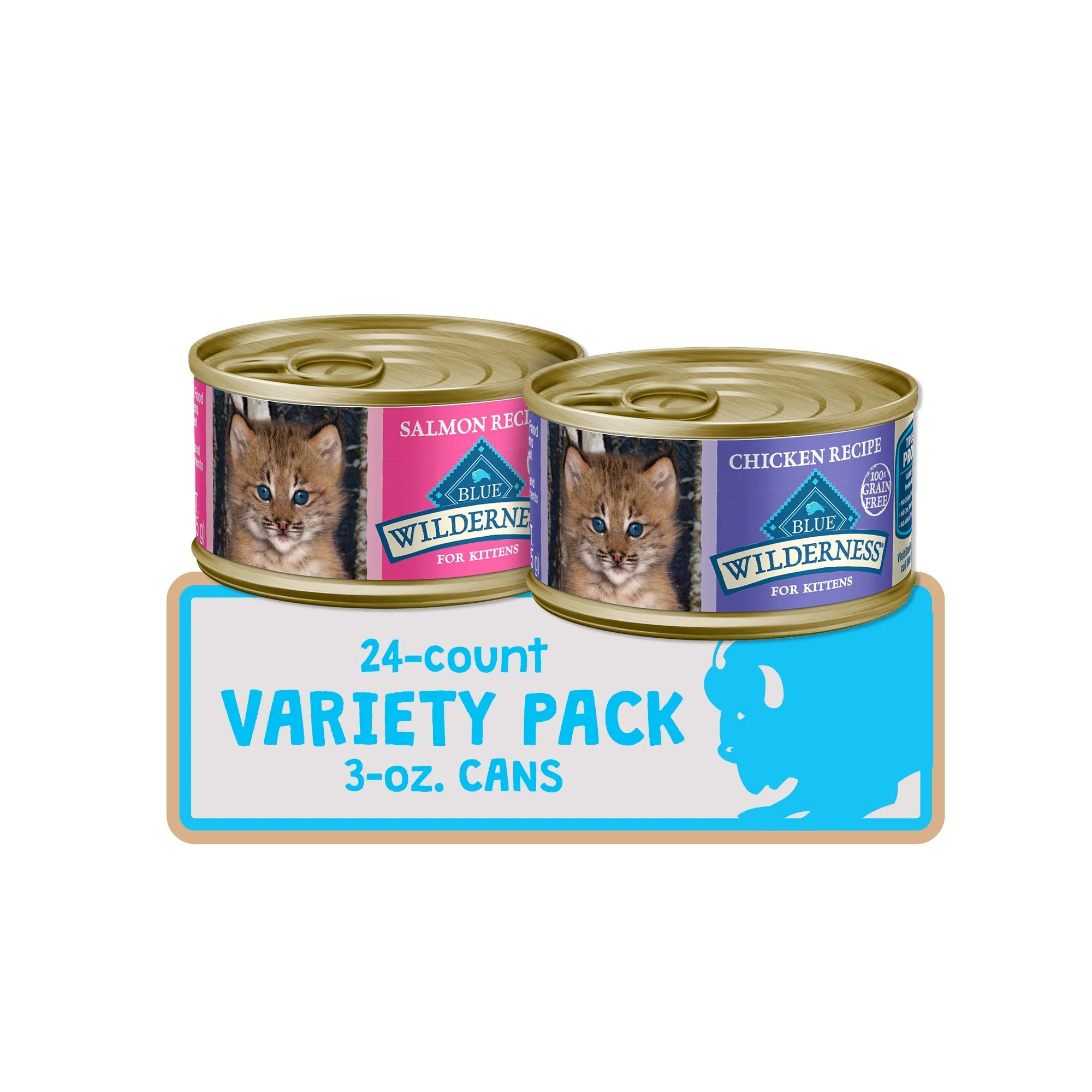 Reliable Blue Buffalo Wilderness High Protein Grain Kitten Pate Wet Cat Food Variety Pack – Chicken Salmon 3-oz Can 24 Count Minimalist