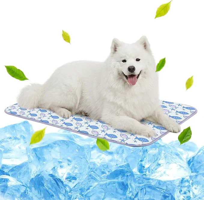 Elegant NWK Pack of 4 Pet Cooling Mat for Large Dogs -Q-Max 0.345 Ice Silk Cooling Mat for Dogs Cats Portable Washable Pet Cooling Blanket for Summer 4pcs Purple Fish 39” X 27” X 0.3” About ThisOverview Stylish