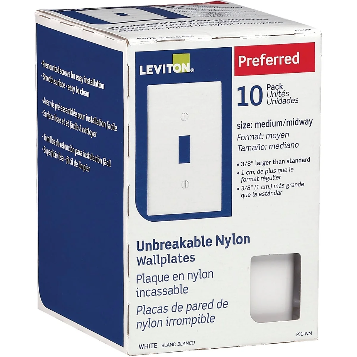 Luxury Leviton 1-Gang Thermoplastic Nylon Mid-Way Toggle Switch Wall Plate White 10-Pack Recyclable
