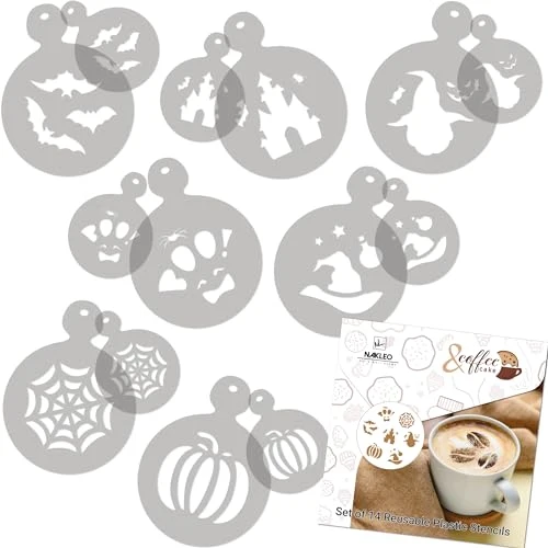 Advanced Coffee Stencils and Cookies Decoration 14Pcs 2.8 x2.8 and 4.3 x4.3 Powerful