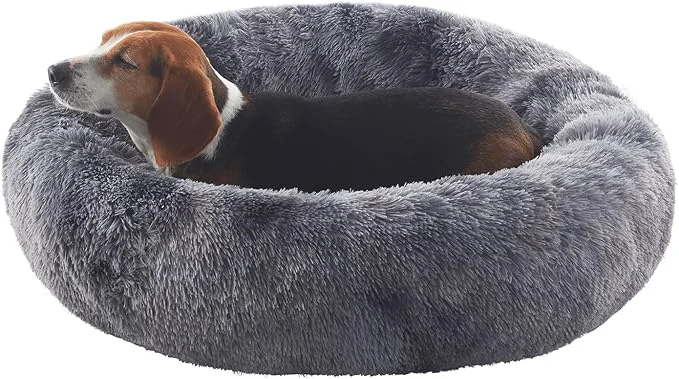 Easy-to-Use 33 inches Donut Dog Bed for Medium Dogs Calming Fluffy Round Pet Bed with Removable Washable Cover Fits up to 65 lbs Pets Tie-dye Grey M Plus About ThisOverview Unique