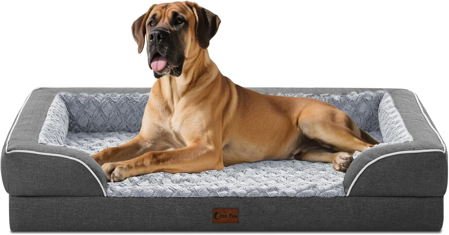 Casual Orthopedic XXL Dog Bed for Extra Large Dogs Waterproof Memory Foam Dog Beds with Sides Egg-Crate Foam and Non-Slip Bottom Big Dogs Beds with Washable Removable Cover XX-Large Dark Grey World-Class