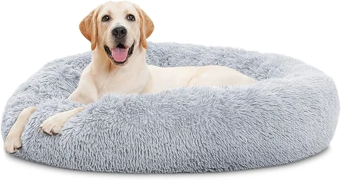 Pure ELSKER HOME Calming Dog Bed Donut Washable Warming Soft Round 46 inches Dog Beds for Large Dogs Anti-Anxiety Fluffy Plush Cushion Bed Fits up to 160 lbs PetsAbout ThisOverview Easy-to-Use