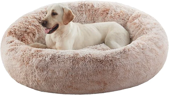 Certified 45 inches Donut Dog Bed for Extra Large Dogs Calming Fluffy Round Jumbo Pet Bed with Removable Washable Cover Fits up to 120 lbs Pets Brown XL About ThisOverview Enhanced