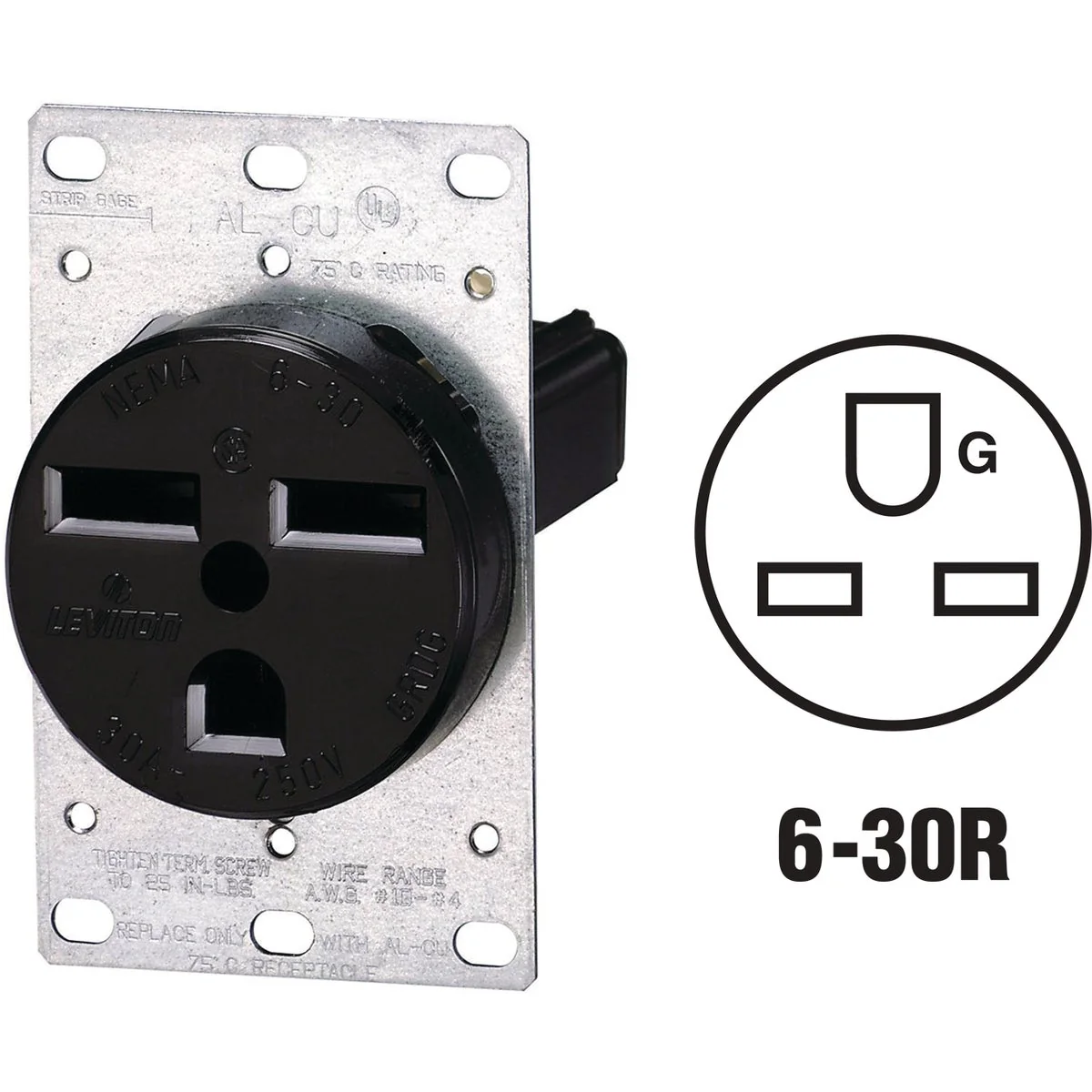 Artisan Leviton 30A Flush Mount Black 6-30R Power Outlet Advanced