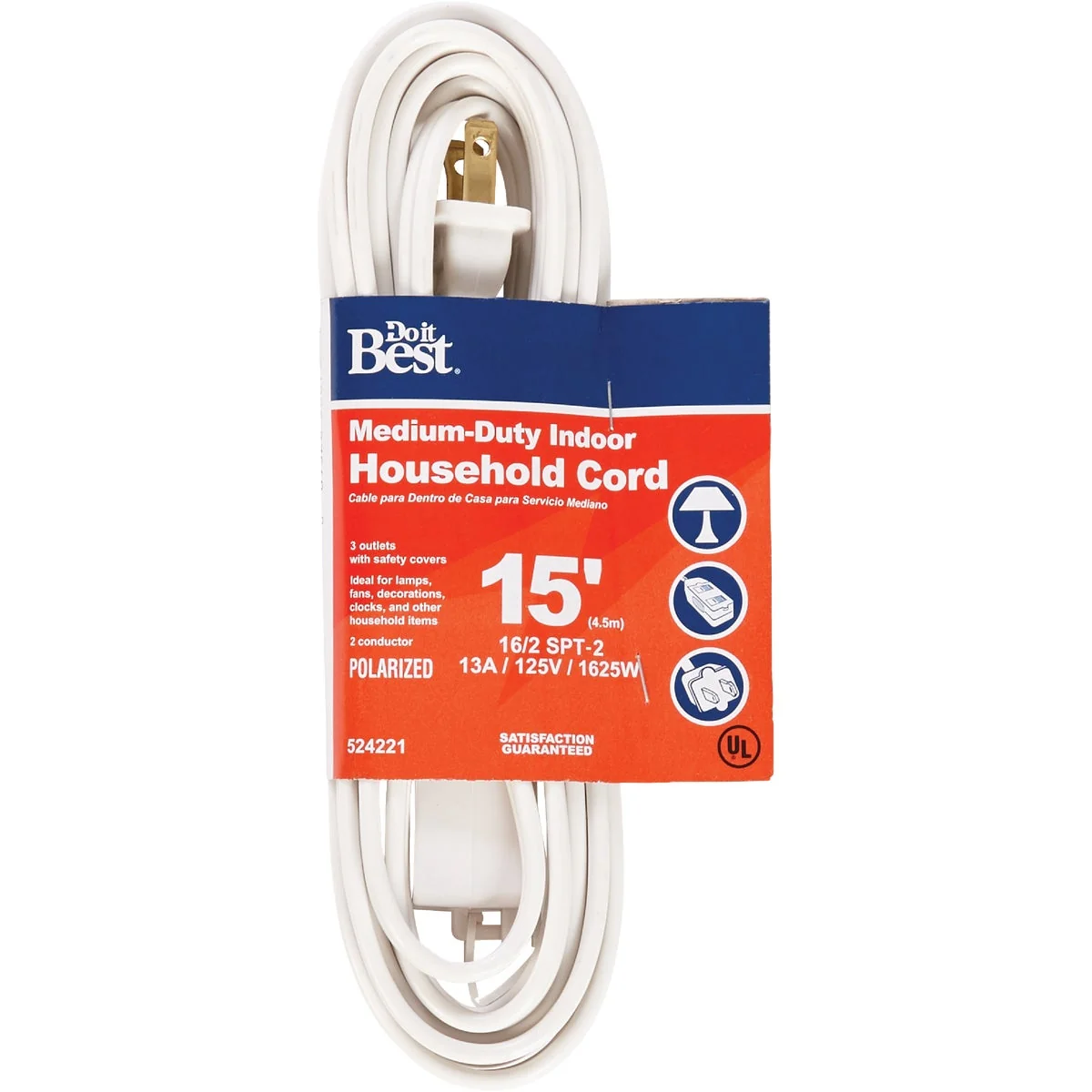 Exclusive Do it 15 Ft. 16 2 White Cube Tap Extension Cord Long-Lasting