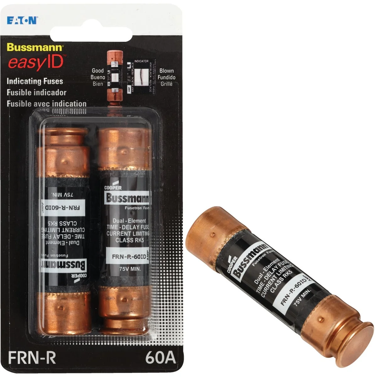 Genuine Bussmann 60A FRN-R Cartridge Heavy-Duty Time Delay Cartridge Fuse 2-Pack Environmentally Friendly