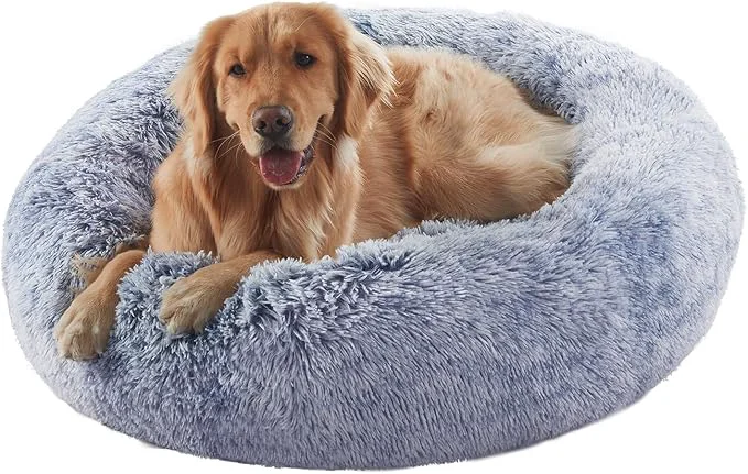 Efficient 36 inches Donut Dog Bed for Large Dogs – Calming Fluffy Round Pet Bed with Removable Washable Cover Fits up to 80 lbs Pets Dark Blue Large About ThisOverview Fine Crafted