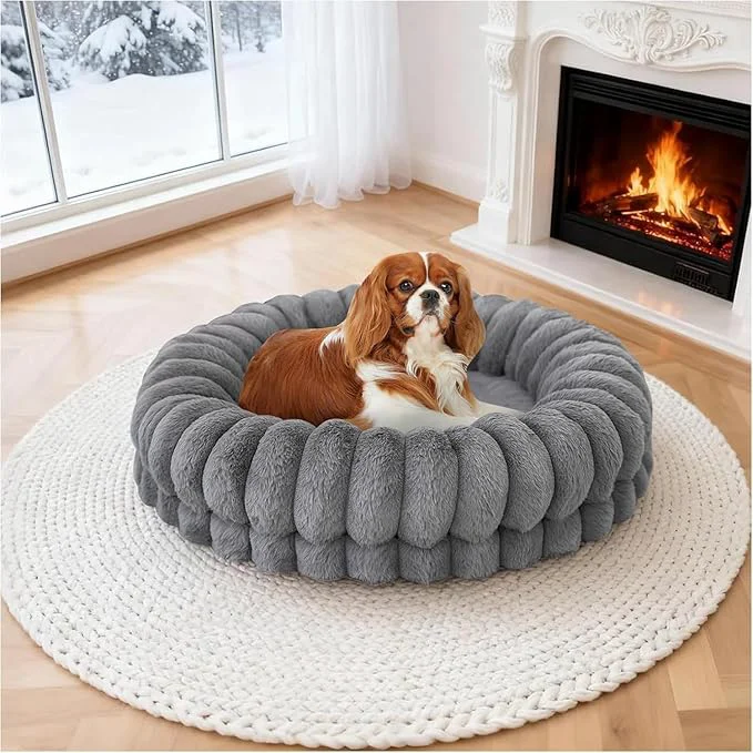 Effective BALANCE Luxury Donut Dog Bed 24 Inches Round Dog Beds for Small Dogs Washable Orthopedic Calming Pet Bed for Puppy and Cats with Anti-Slip Bottom Gray About ThisOverview Modern