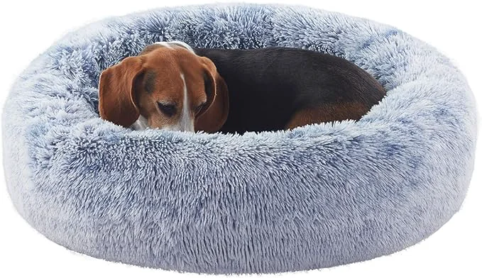 Detailed 33 inches Donut Dog Bed for Medium Large Dogs Calming Fluffy Round Pet Bed with Removable Washable Cover Fits up to 65 lbs Pets Dark Blue M Plus About ThisOverview Genuine