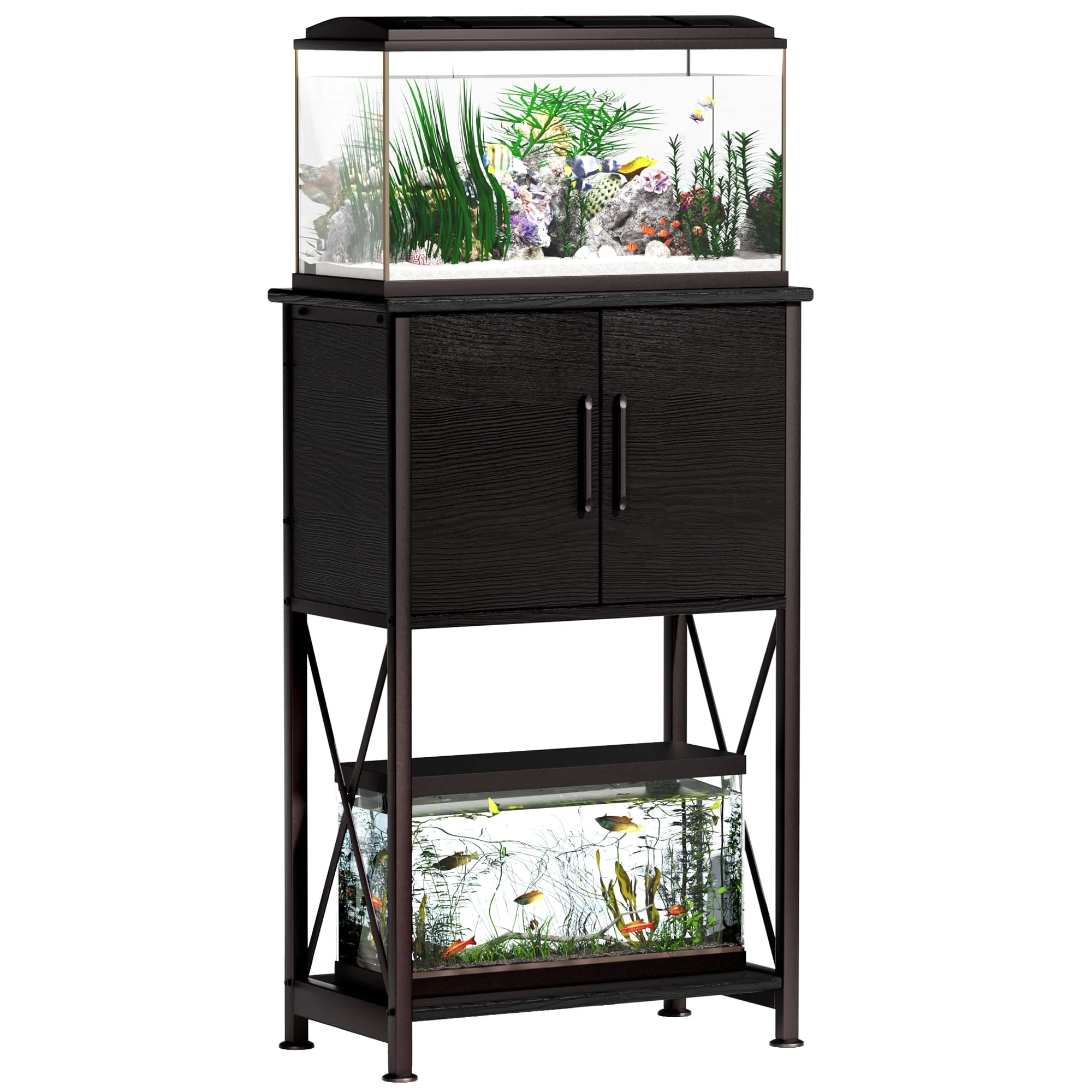 High-Quality Herture 5-10 Gallon Fish Tank Stand – Double Cabinet Aquarium Stand Black Versatile