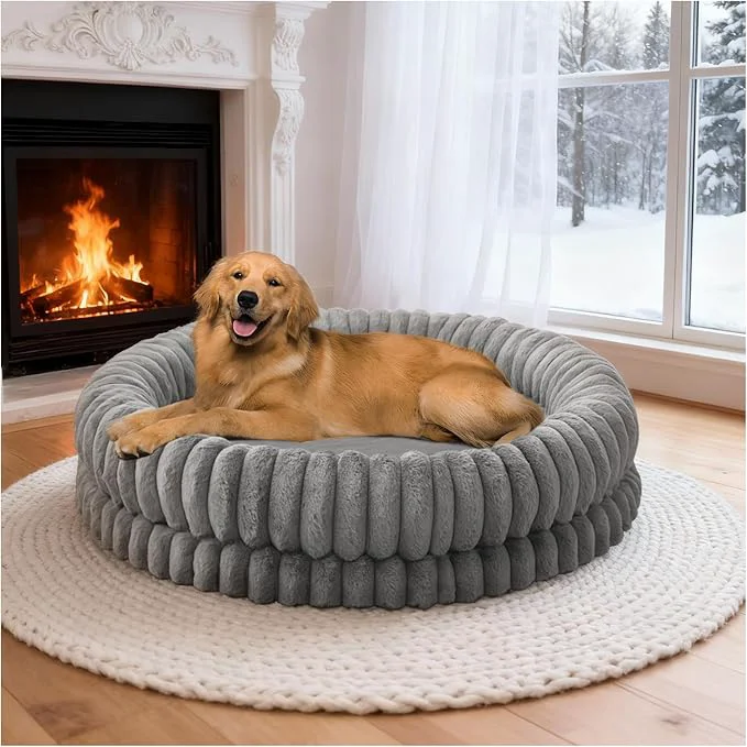 Authentic BALANCE Luxury Donut Dog Bed 43 Inches Round Dog Beds Large Sized Dogs Washable Orthopedic Calming Dogs Bed for Pets with Anti-Slip Bottom GrayAbout ThisOverview Innovative