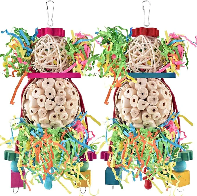 Casual Bissap 2PCS Bird Parrot Foraging Shredder Hanging Toys Sola Balls Sepak Takraw Detailed