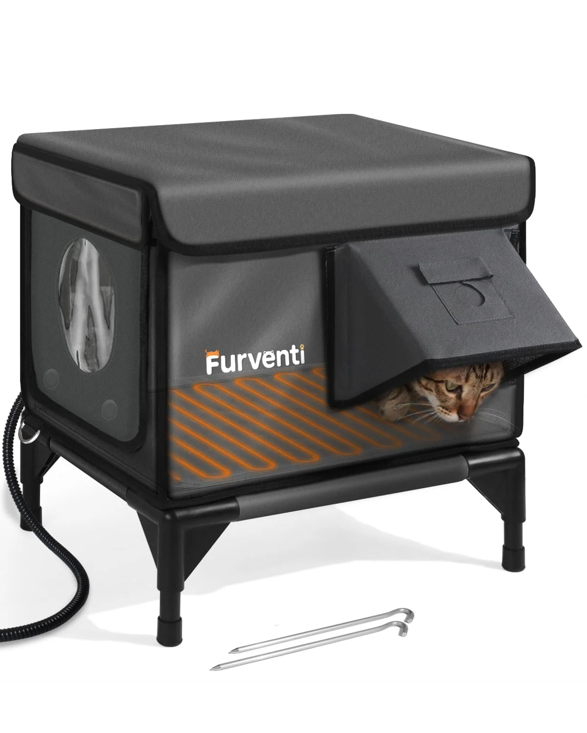 Powerful Lamlingo Outdoor Heated Cat House – Extremely Insulated Weatherproof Dark Grey S Natural