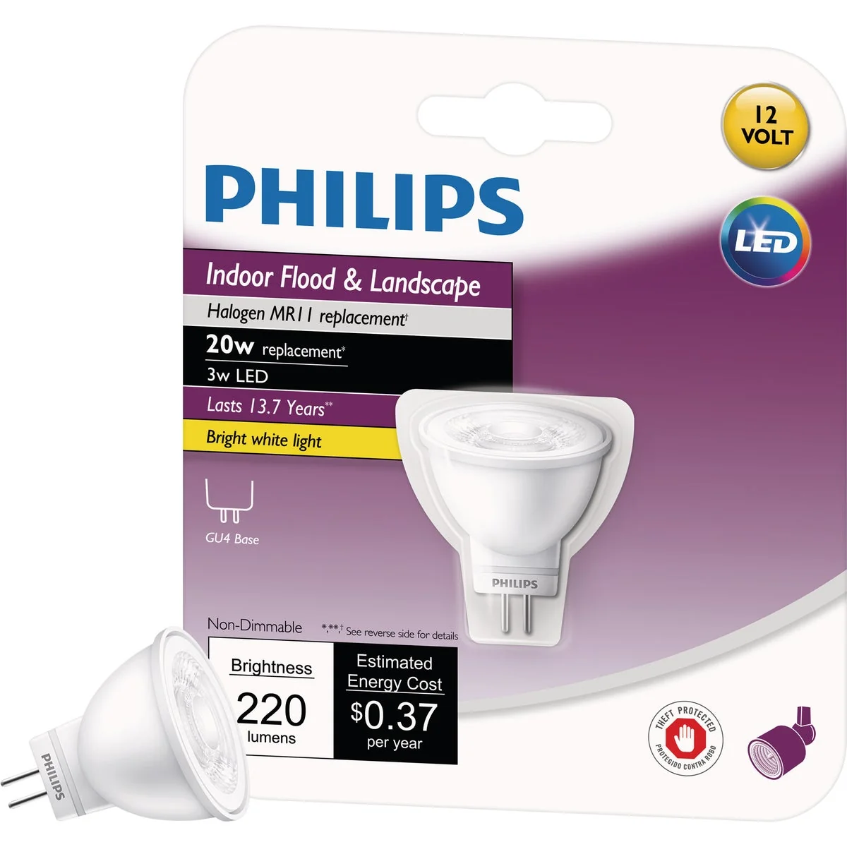 Expertly Made Philips 20W Equivalent Bright White MR11 Bi-Pin LED Floodlight Light Bulb Efficient
