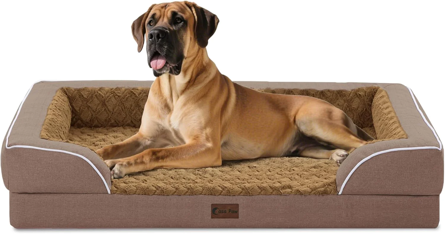 Stylish Orthopedic XXL Dog Bed for Extra Large Dogs Waterproof Memory Foam Dogs Beds with Sides Egg-Crate Foam and Non-Slip Bottom Big Dog Couch Bed with Washable Removable Cover XX-Large Brown Flexible