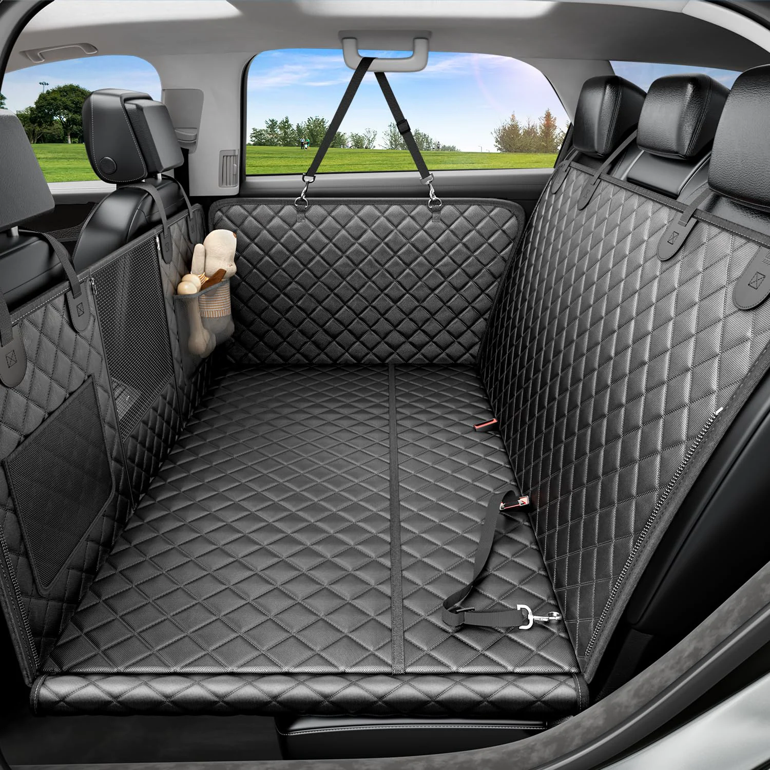 Trendy REEVAA Dog Car Seat Cover for Back Seat – 25-Inch Expandable Hammock Waterproof 2-4 Large Dogs Selected