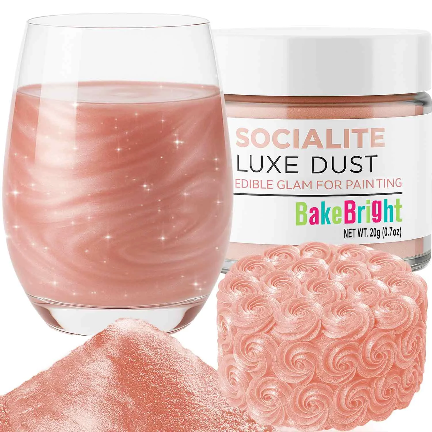 Comfortable Bulk 20g Rose Gold Luster Dust Edible Glitter for Cocktails Premium Edible Rose Gold Luster Dust for Cake Decorations – Pink Edible Glitter for Drinks Cupcakes Cookies Cakes Food Paint Secure