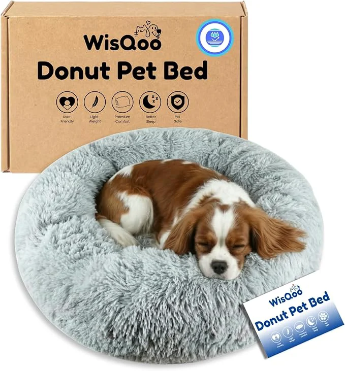 Unique Calming Pet Bed with Water-Resistant Inner Liner – Anti-Anxiety Donut Dog Cat Bed with Removable Washable Cover – Supportive Plush Nest Non-Slip Cushion Protection – Medium GreyAbout ThisOverview Sustainable