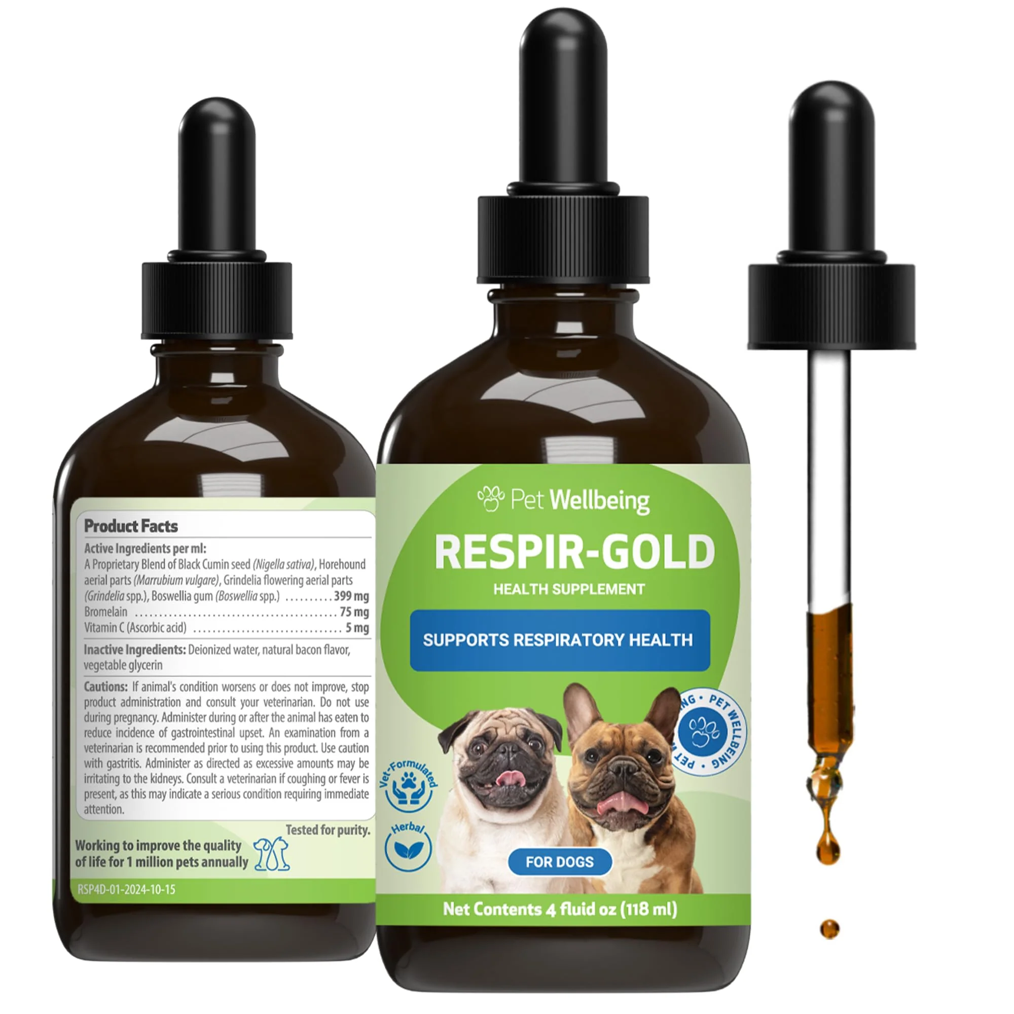 Carefully Designed Pet Wellbeing Respir-Gold for Dogs – Lower Respiratory Support Holistic Lung Health Deep Breathing with Black Cumin Horehound – NASC Vet Formulated – 4 oz Quality