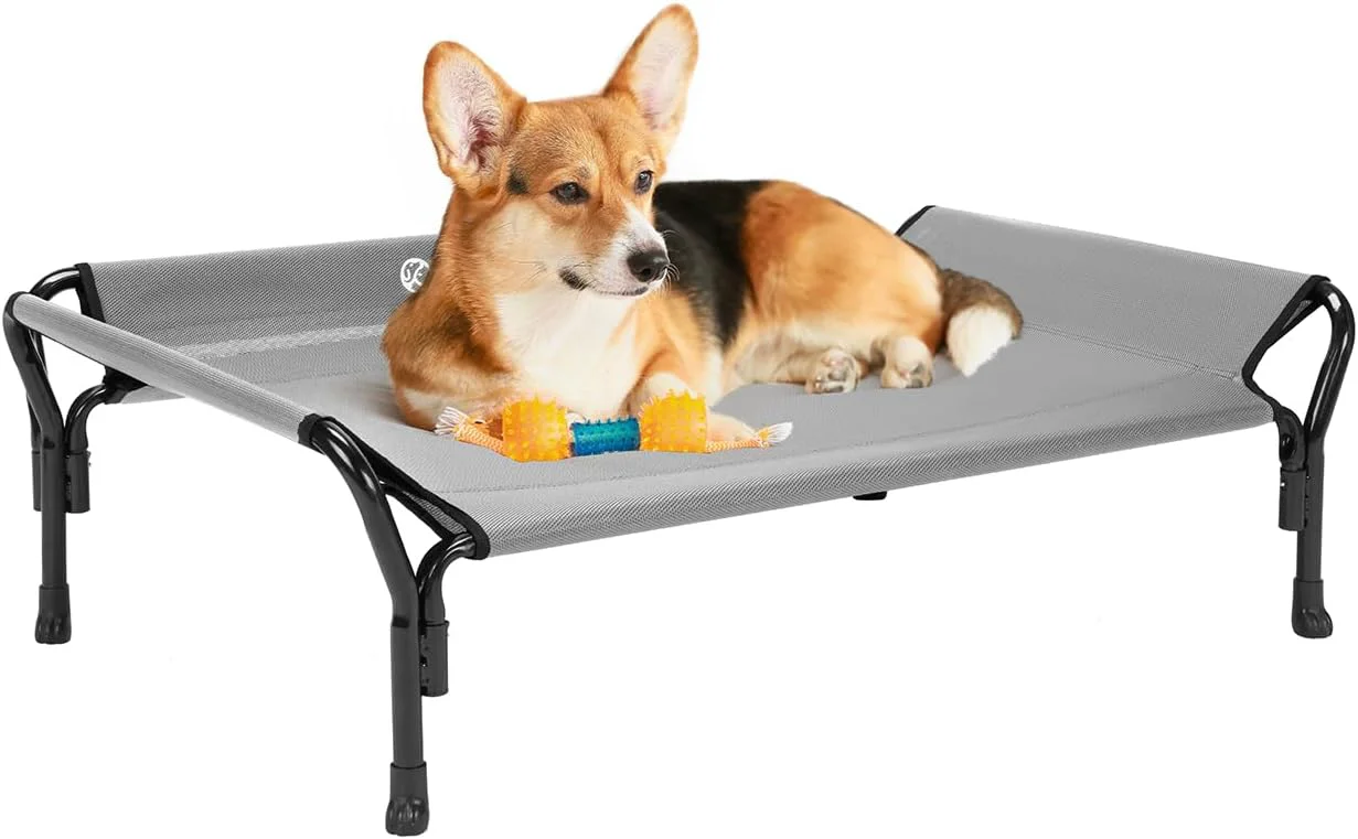 Veehoo Cooling d Dog Bed Raised Pet Cot with Guardrail Slope Headrest Durable Breathable Teslin Mesh Non-Slip Feet Washable Dog Couch Bed for Indoor Outdoor Medium 39.5 x 28 Gray Detailed