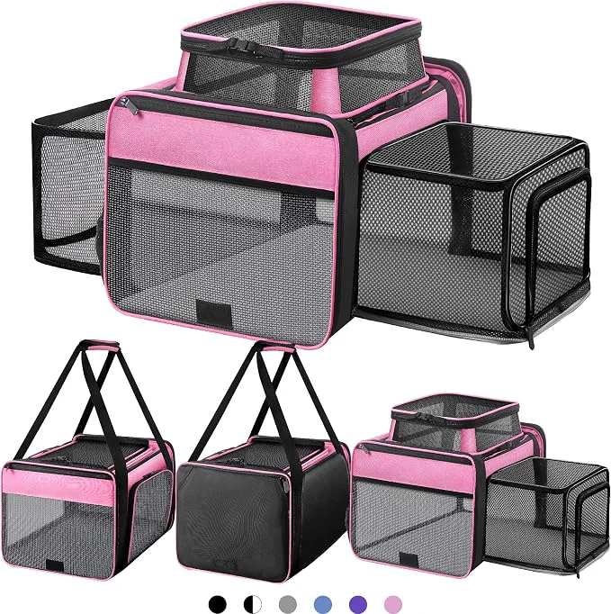 User-Friendly Top and 2 Sides Expandable Cat Carrier 18x11x11 TSA Airline Dog Lightweight