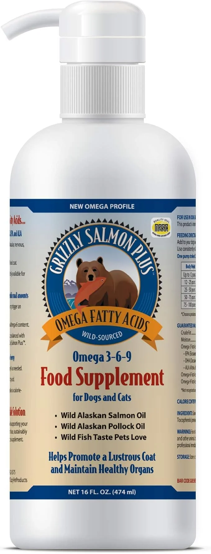 Specialty Grizzly Wild Alaskan Salmon Oil Dog Food Supplement Omega 3 Fatty Acids 16 ozAbout This Expertly Made