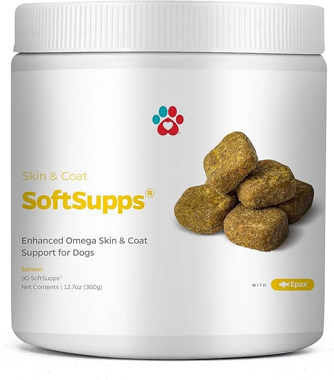 Recyclable Pet Parents® Skin Coat SoftSupps® Dog Skin and Coat Supplement with Omega 3 Fish Oil for Dogs Vitamin E for Dogs and Biotin for Dogs for Dog Itch Relief Dog Skin Care 90ct Skin Vitamins for DogsAbout This Original