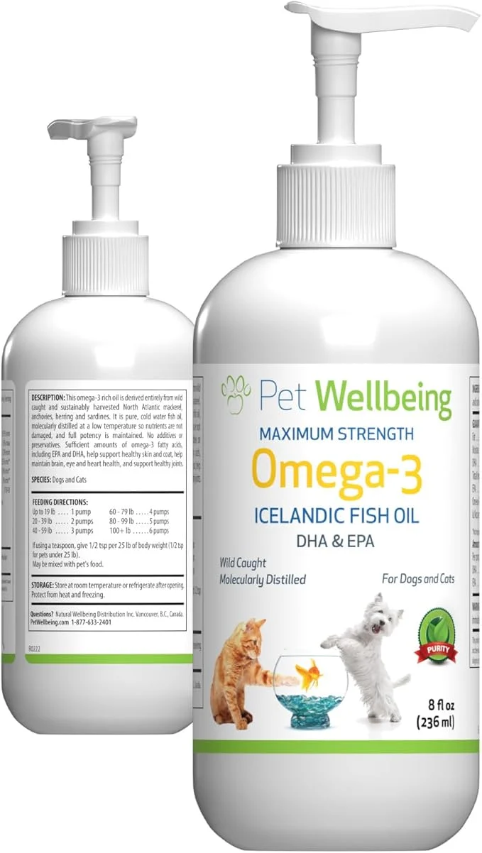 Superior Pet Wellbeing Omega-3 Icelandic Fish Oil for Dogs – Wild-Caught Cold-Water Fish Healthy Skin and Coat Joint Health and Mobility Fatty Acids Anchovies Sardines – EPA DHA – 8 fl oz 236 ml About This Innovative
