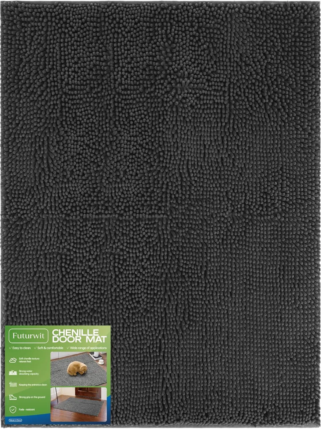 Clean Dog Door Mat for Muddy Paws 48 x 36 Chenille Absorbent Front Door Mat Inside Large Runner Mud Mat for Dogs Trap Dirt Washable Non Slip Outdoor Indoor Entrance Doormats Grey Prestigious