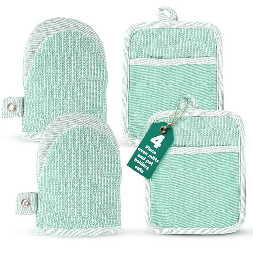 Premium Heat Resistant Oven Mitts Pot Holders 4 Count Easy-to-Use