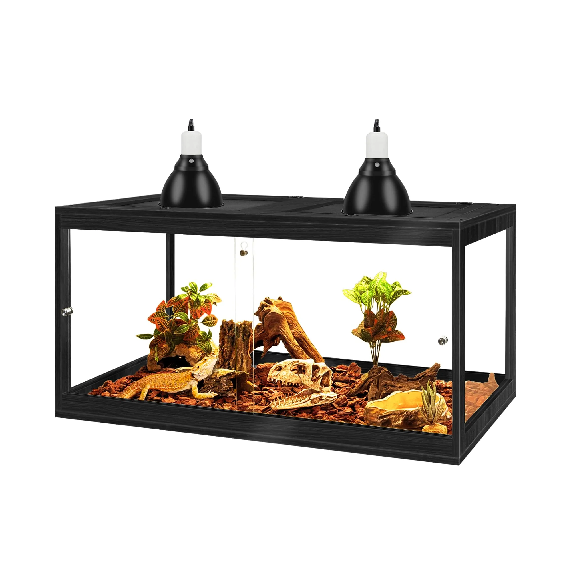 Optimized PROLEE Bearded Dragon Tank 60 Gallon – Metal Mesh Roof Front Sliding Door Black Fine