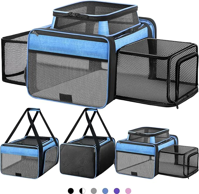 Certified Top and 2 Sides Expandable Pet Carrier 17x11x9.5 TSA Airline Small Fashionable