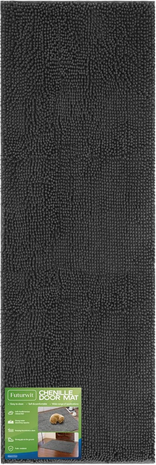 Enhanced Dog Door Mat for Muddy Paws 72 x 24 Chenille Absorbent Front Door Mat Inside Large Runner Mud Mat for Dogs Machine Washable Non Slip Outdoor Indoor Entrance Doormats Grey Sustainable