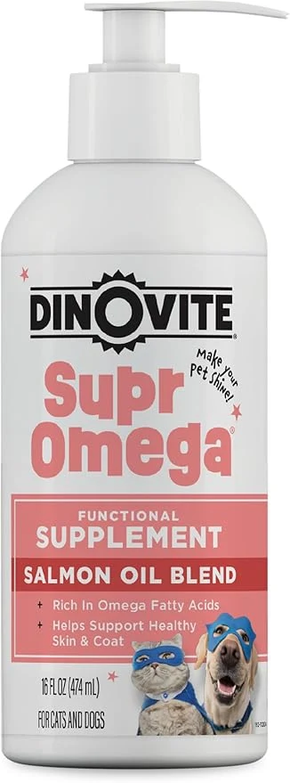 Fashionable Dinovite SuprOmega Wild Caught Salmon Oil for Dogs Cats – GMO Omega 3 Skin Coat Supplement – Skin Coat Meal Topper for Dogs Cats – 16 ozAbout ThisOverview Elite