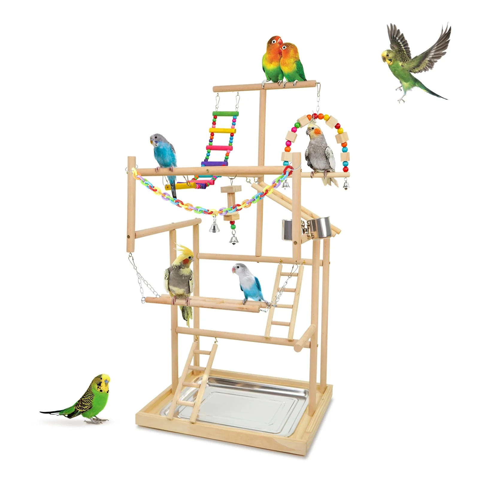 Minimalist HPAWHOMEPART Bird Playstand – Wooden Parrot Playground with Ladders Feeder Cups High-Grade