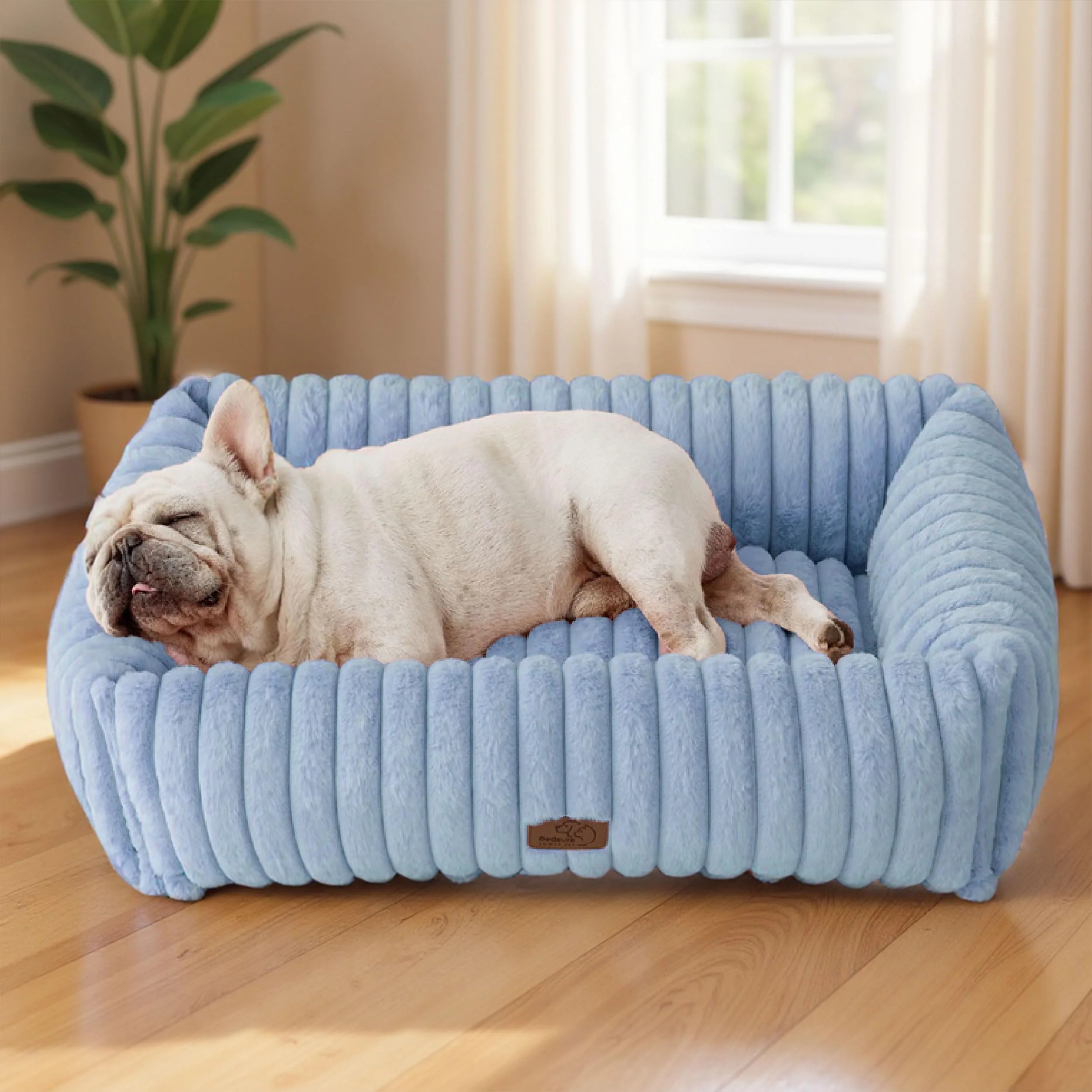 Breathable Bedsure Washable Dog Bed for Medium Dogs – Cozy Blue Rectangle Bed with Removable Cover 30x24x8 in High-Quality
