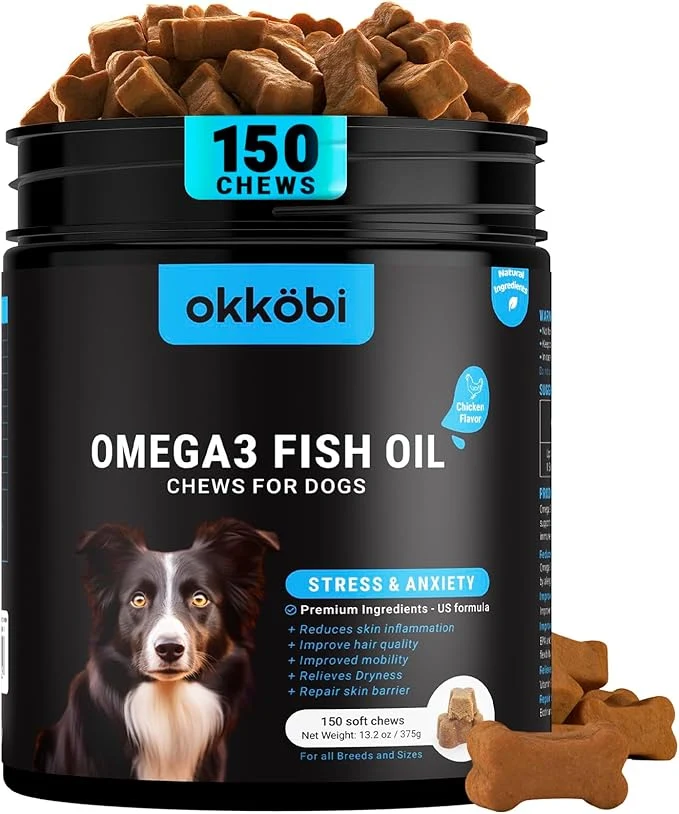 Premium Material Omega 3 Chews for Dogs – 150Pcs – Dog Skin and Coat Supplement – Rich in EPA DHA Fatty Acids – Itching Skin Relief Chews – Reduce Hair Shedding – Made with Fish Oil – ChickenAbout ThisOverview Easy-to-Use