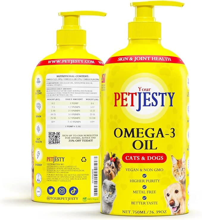 Outstanding PetJesty Pure Omega 3 Oil for Dogs Cats 26.39oz – Omega 3 Skin Coat Support- Liquid Food Supplement for Pets – Vegan pet DHA for Joint Function Immune Heart Health Non Fish Oil Dog and CatAbout This Next-Generation