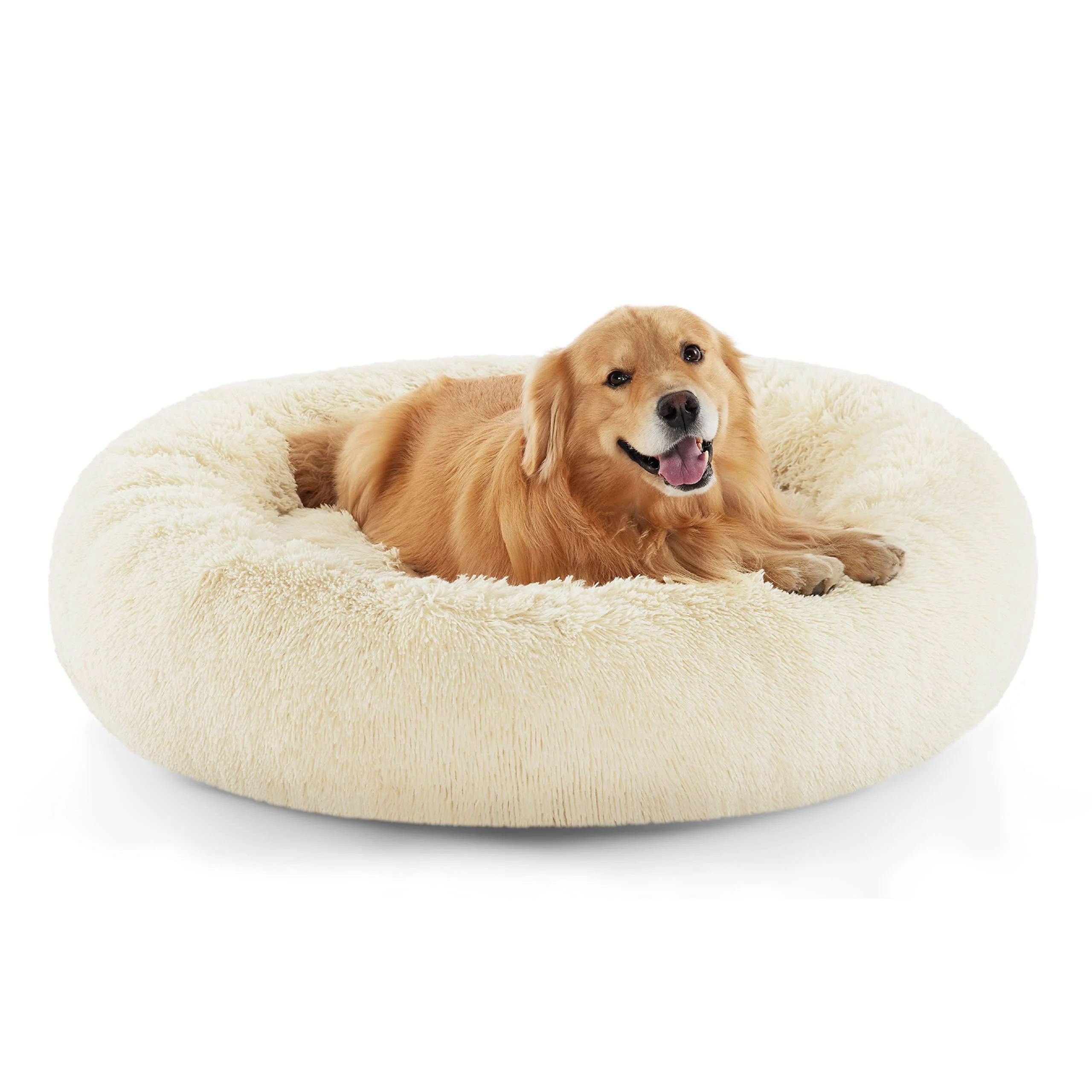 Secure Bedsure Calming Donut Dog Bed for Extra Large Dogs – 45in Round Ivory Beige Up to 120 lb Clean