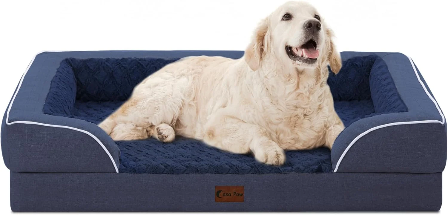 Authentic Orthopedic XL Dog Bed for Extra Large Dogs Waterproof Memory Foam Dog Beds with Sides Non-Slip Bottom and Egg-Crate Foam Big Dogs Couch Beds with Removable Washable Cover X-Large Navy Blue Genuine