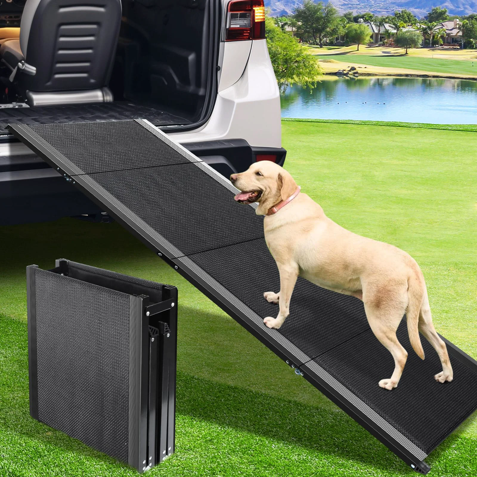User-Friendly JTSIOV Dog Ramp for Car – 67 L Folding Pet Ramp Non-Slip Surface 250 lb Capacity Outdoor-Ready Innovative